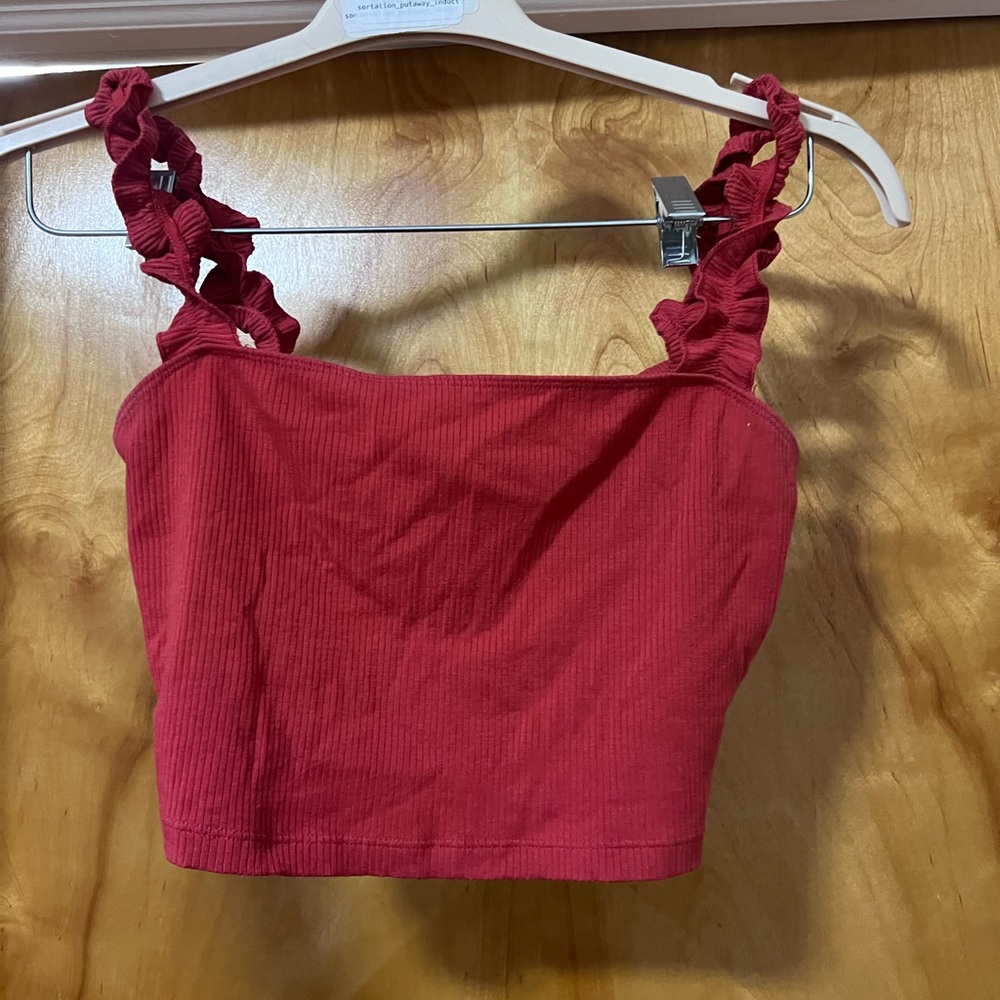 Aritzia Red Ruffle Crop Top